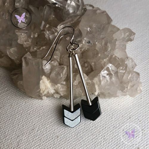 Hematite Arrow Silver Tube Earrings